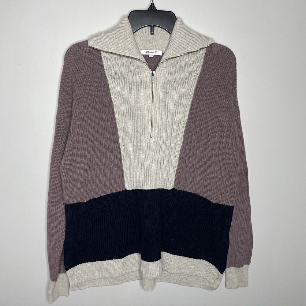 MADEWELL Sweater Womens Small Colorblock Glenbrook Half Zip Wool Blend ND208